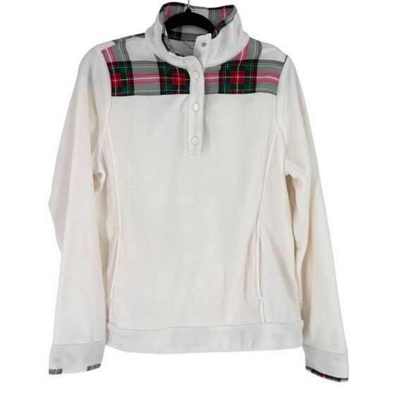Crown & Ivy NWT Women's Ivory Tartan Plaid Fleece Pullover Jacket Size L Holiday - Picture 5 of 11